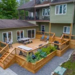 large wood deck with steps and railing