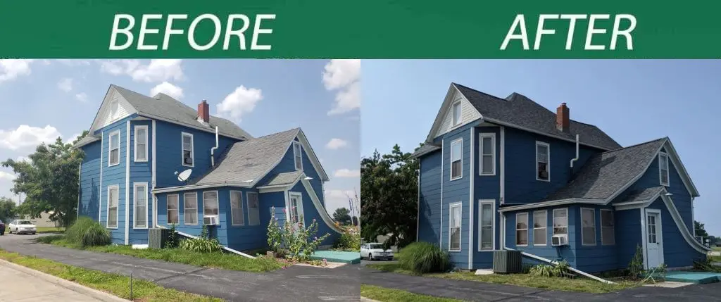 New roof on home in Boonville MO after storm damage, before and after